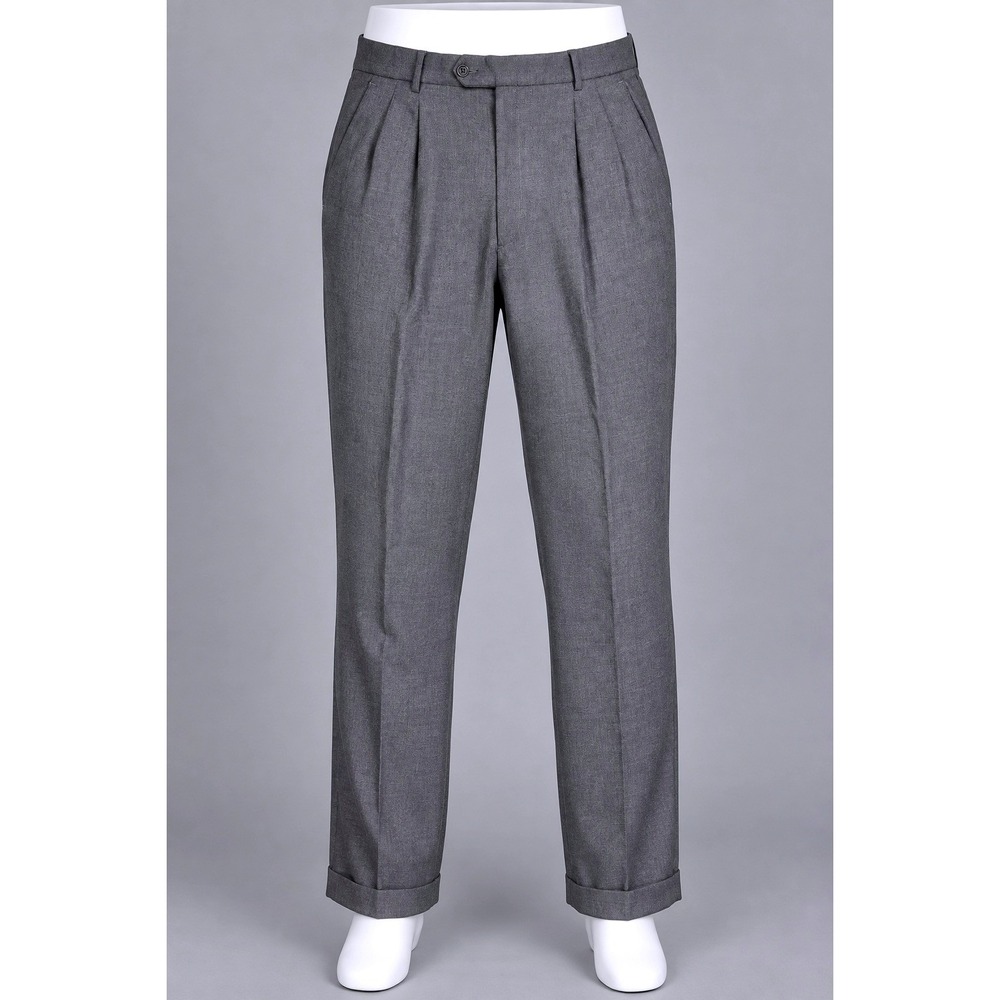 Luciano Barbera Dress Pants Mens 35 Grey Excellent Pleated Cuffed Made in Italy
